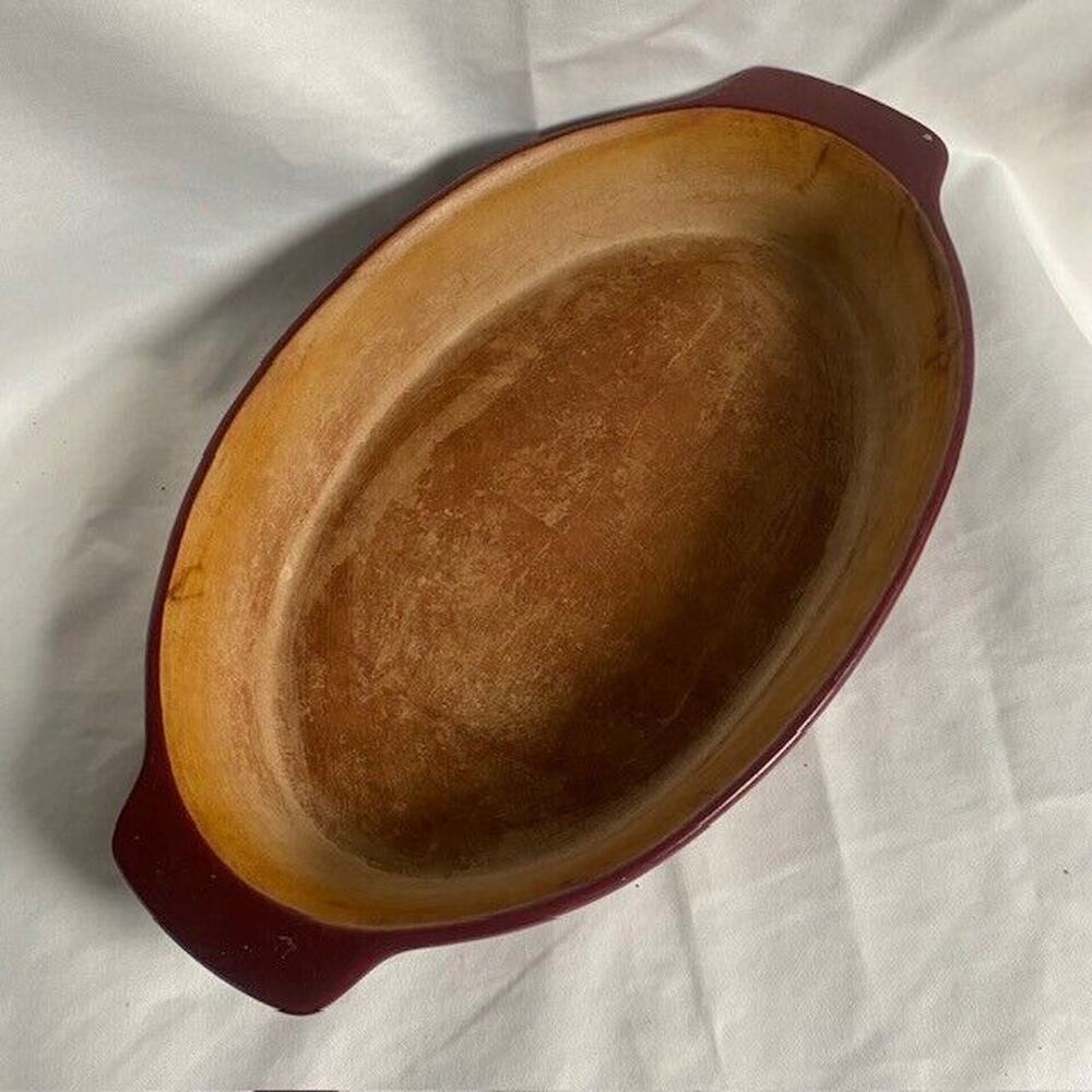 PAMPERED CHEF Family Heritage Stoneware Cranberry Red Oval Baker 8.5 x 13.5